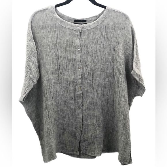 NWT TAHARA gray marled oversized button down top - Picture 1 of 5